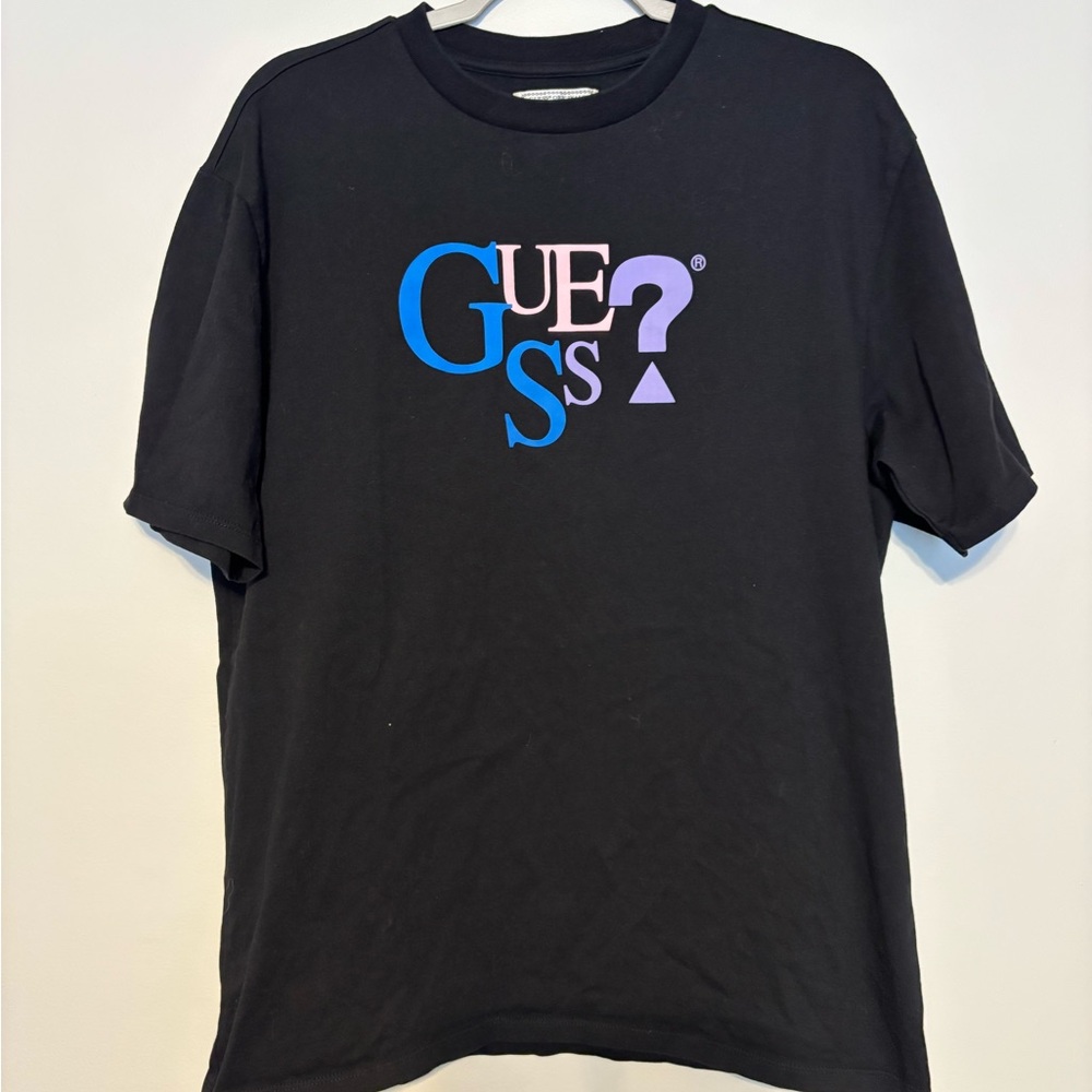 Guess Black T-Shirt with Blue and Purple Logo